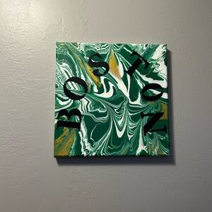 Boston Celtics Boston Love Original Acrylic Painting 10x10 Spin Art